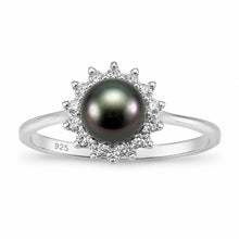 Load image into Gallery viewer, Solid Sterling Silver .925 Black-Peacock Pearl Halo Ring
