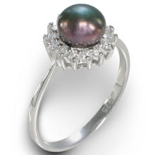 Load image into Gallery viewer, Solid Sterling Silver .925 Black-Peacock Pearl Halo Ring