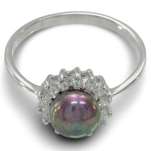 Load image into Gallery viewer, Solid Sterling Silver .925 Black-Peacock Pearl Halo Ring