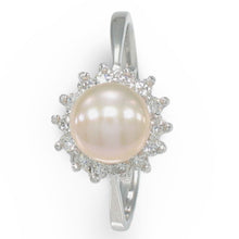 Load image into Gallery viewer, Solid Sterling Silver .925 Pink-Peach Pearl Halo Ring