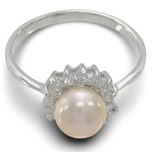 Load image into Gallery viewer, Solid Sterling Silver .925 Pink-Peach Pearl Halo Ring
