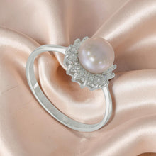 Load image into Gallery viewer, Solid Sterling Silver .925 Lavender-Pink Pearl Halo Ring
