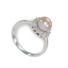 Load image into Gallery viewer, Solid Sterling Silver .925 Lavender-Pink Pearl Halo Ring
