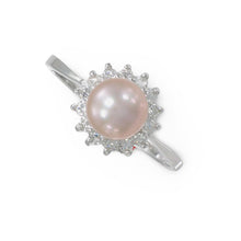 Load image into Gallery viewer, Solid Sterling Silver .925 Lavender-Pink Pearl Halo Ring