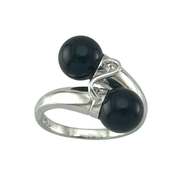 Solid Silver .925 Twin Black Onyx Cocktail Ring