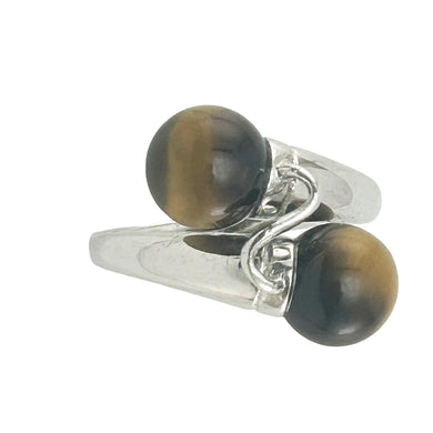 Solid Silver .925 Twin Tiger-Eye Cocktail Ring