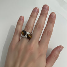 Load image into Gallery viewer, Solid Silver .925 Twin Tiger-Eye Cocktail Ring