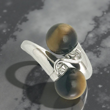Load image into Gallery viewer, Solid Silver .925 Twin Tiger-Eye Cocktail Ring