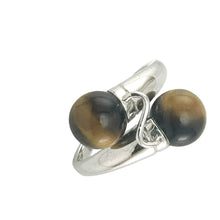 Load image into Gallery viewer, Solid Silver .925 Twin Tiger-Eye Cocktail Ring