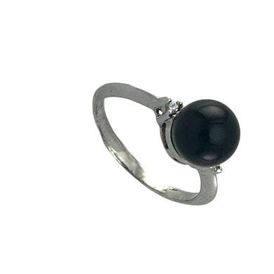 Sterling Silver Black Onyx & CZ Accent Ring
