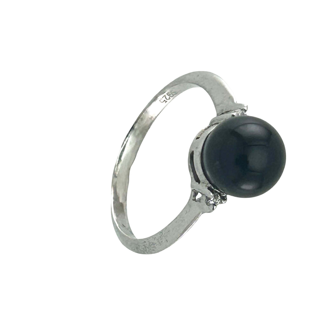 Sterling Silver Black Onyx & CZ Accent Ring