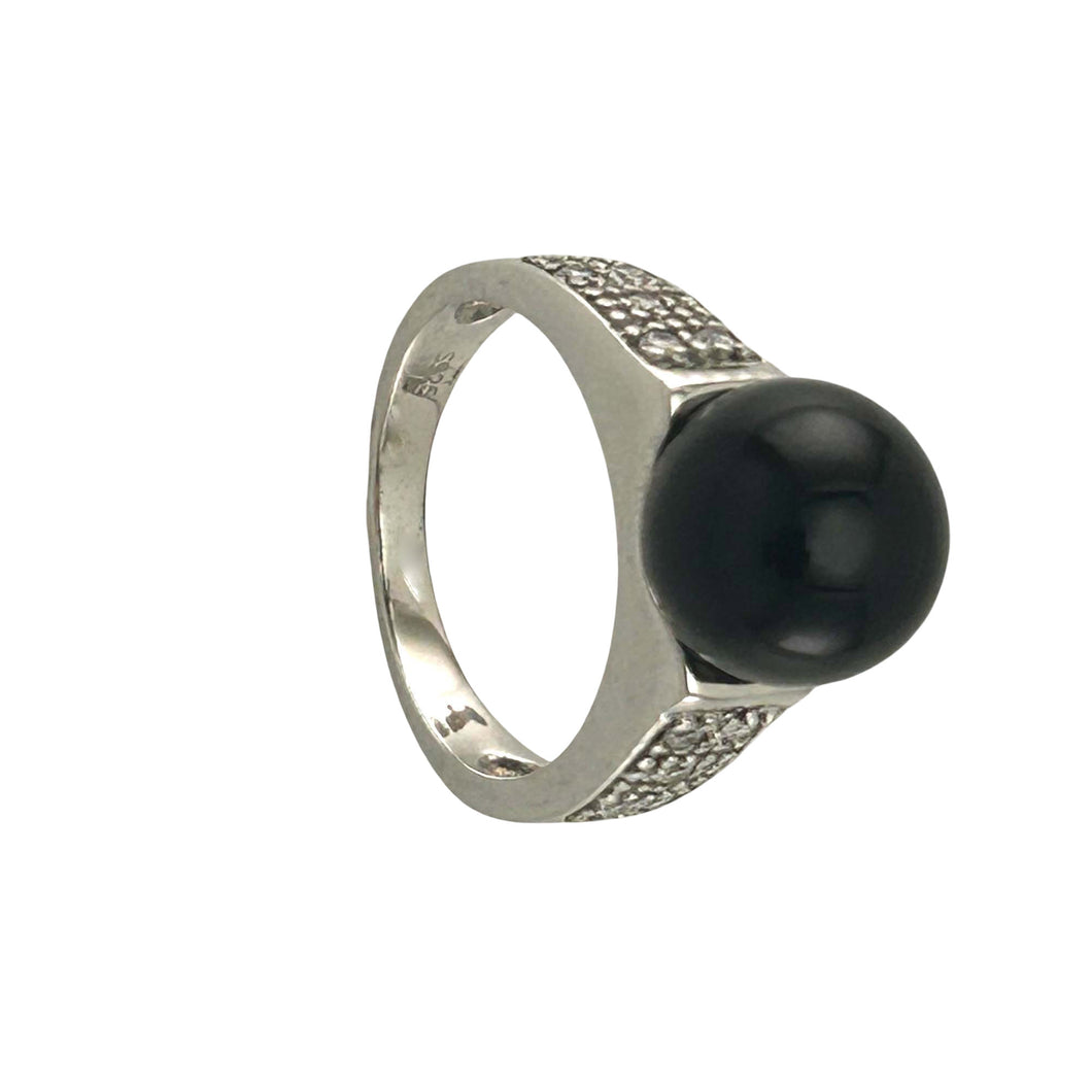 Sterling Silver Black Onyx & CZ Ring