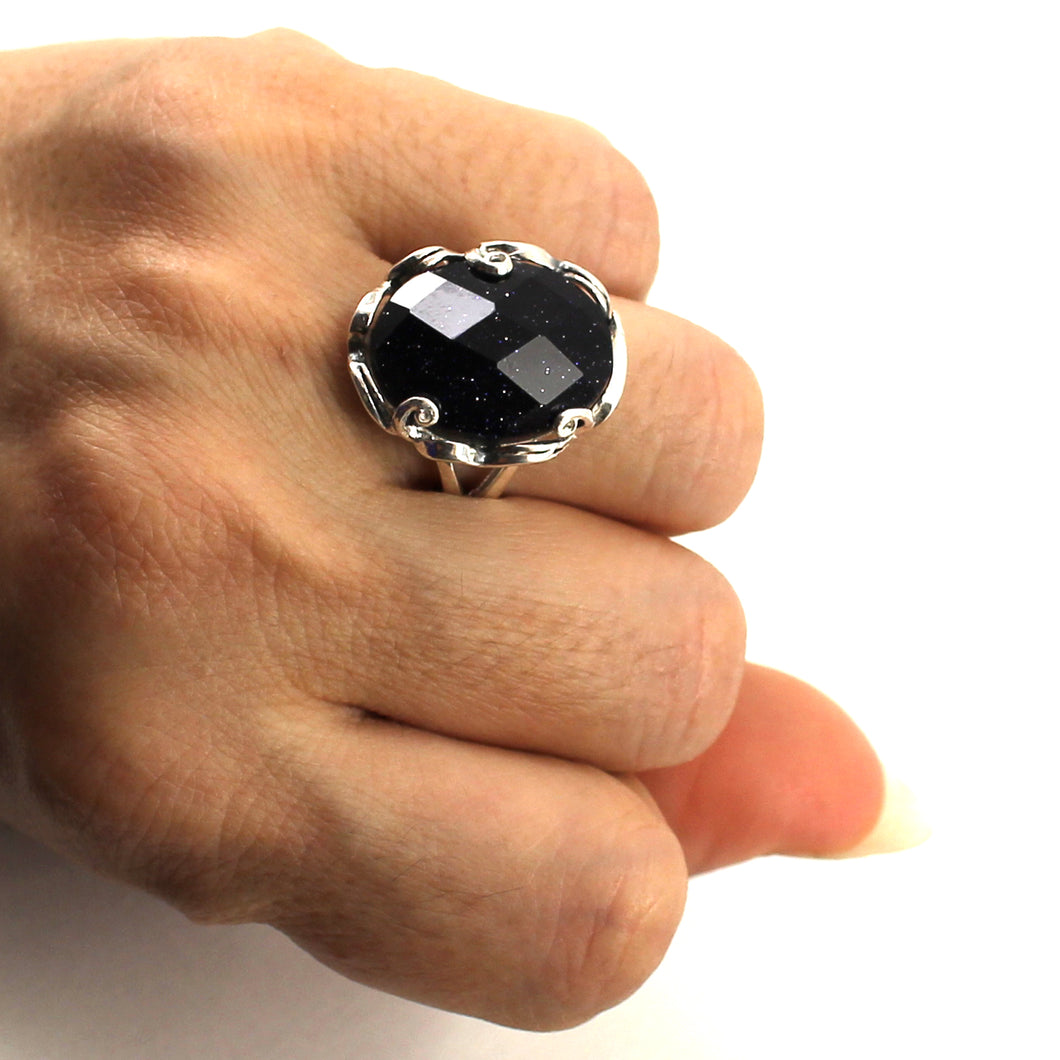 Solid Sterling Siver Blue Sandstone Antique Style Solitaire Ring