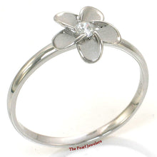 Load image into Gallery viewer, 9330040-Solid-Silver-925-Hawaiian-Plumeria-Cubic-Zirconia-Band-Ring