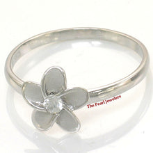 Load image into Gallery viewer, 9330040-Solid-Silver-925-Hawaiian-Plumeria-Cubic-Zirconia-Band-Ring