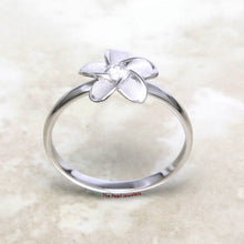 Load image into Gallery viewer, 9330040-Solid-Silver-925-Hawaiian-Plumeria-Cubic-Zirconia-Band-Ring