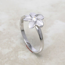 Load image into Gallery viewer, 9330040-Solid-Silver-925-Hawaiian-Plumeria-Cubic-Zirconia-Band-Ring