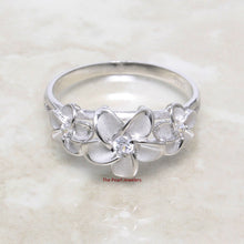 Load image into Gallery viewer, 9330060-Solid-Sterling-Silver-Hawaiian-Triple-Plumeria-Cubic-Zirconia-Ring