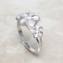 Load image into Gallery viewer, 9330060-Solid-Sterling-Silver-Hawaiian-Triple-Plumeria-Cubic-Zirconia-Ring