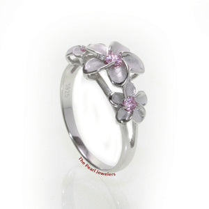 9330062-Silver-.925-Hawaiian-Three-Plumeria-Pink-Cubic-Zirconia-Ring