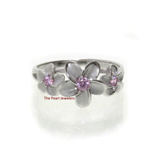 Load image into Gallery viewer, 9330062-Silver-.925-Hawaiian-Three-Plumeria-Pink-Cubic-Zirconia-Ring