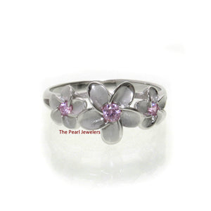 9330062-Silver-.925-Hawaiian-Three-Plumeria-Pink-Cubic-Zirconia-Ring