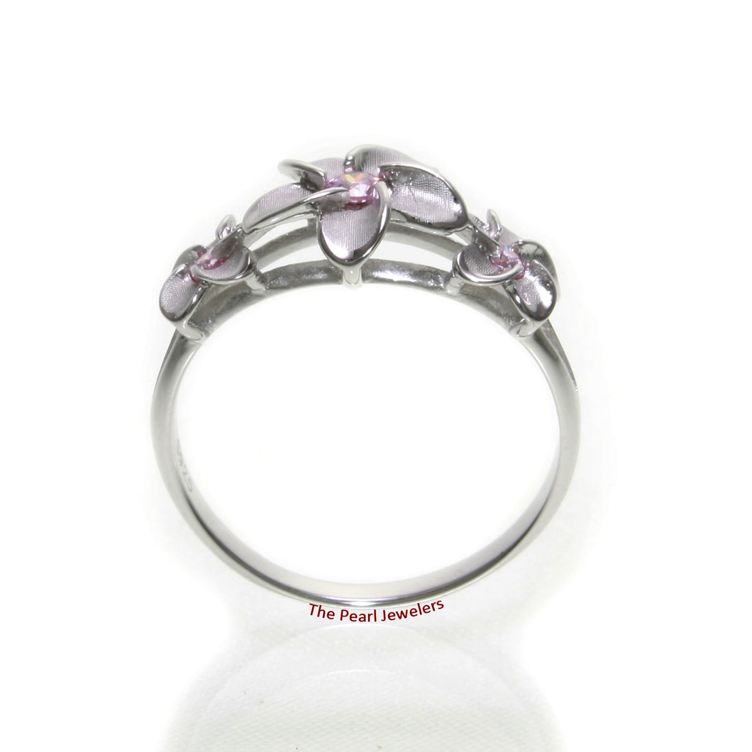 9330062-Silver-.925-Hawaiian-Three-Plumeria-Pink-Cubic-Zirconia-Ring