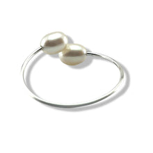 Load image into Gallery viewer, Solid Sterling Silver .925 Twin White Freshwater Pearl Cocktail Ring