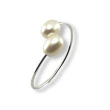 Load image into Gallery viewer, Solid Sterling Silver .925 Twin White Freshwater Pearl Cocktail Ring