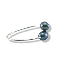 Load image into Gallery viewer, Solid Sterling Silver .925 Twin Black Freshwater Pearl Cocktail Ring