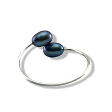 Load image into Gallery viewer, Solid Sterling Silver .925 Twin Black Freshwater Pearl Cocktail Ring
