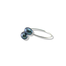 Load image into Gallery viewer, Solid Sterling Silver .925 Twin Black Freshwater Pearl Cocktail Ring