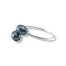 Load image into Gallery viewer, Solid Sterling Silver .925 Twin Black Freshwater Pearl Cocktail Ring