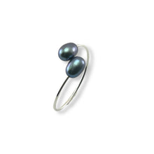 Load image into Gallery viewer, Solid Sterling Silver .925 Twin Black Freshwater Pearl Cocktail Ring