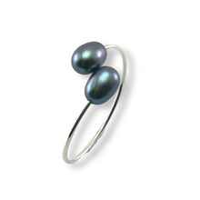 Load image into Gallery viewer, Solid Sterling Silver .925 Twin Black Freshwater Pearl Cocktail Ring