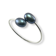 Load image into Gallery viewer, Solid Sterling Silver .925 Twin Black Freshwater Pearl Cocktail Ring