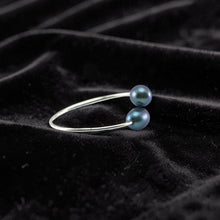Load image into Gallery viewer, Solid Sterling Silver .925 Twin Black Freshwater Pearl Cocktail Ring