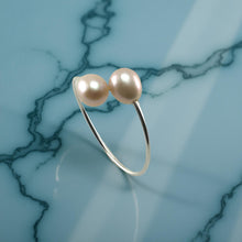 Load image into Gallery viewer, Solid Sterling Silver .925 Twin Pink Freshwater Pearl Cocktail Ring