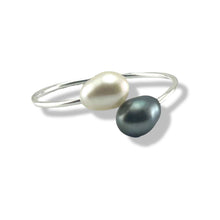 Load image into Gallery viewer, Solid Sterling Silver .925 Twin Black &amp; White Freshwater Pearl Cocktail Ring