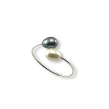 Load image into Gallery viewer, Solid Sterling Silver .925 Twin Black &amp; White Freshwater Pearl Cocktail Ring