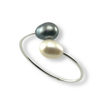 Load image into Gallery viewer, Solid Sterling Silver .925 Twin Black &amp; White Freshwater Pearl Cocktail Ring