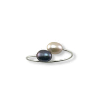 Load image into Gallery viewer, Solid Sterling Silver .925 Twin Black &amp; Pink Freshwater Pearl Cocktail Ring