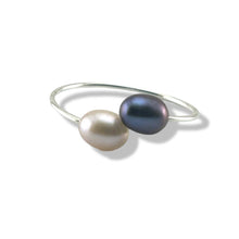 Load image into Gallery viewer, Solid Sterling Silver .925 Twin Black &amp; Pink Freshwater Pearl Cocktail Ring