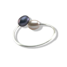 Load image into Gallery viewer, Solid Sterling Silver .925 Twin Black &amp; Pink Freshwater Pearl Cocktail Ring