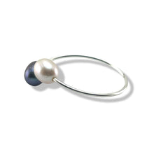 Load image into Gallery viewer, Solid Sterling Silver .925 Twin Black &amp; Pink Freshwater Pearl Cocktail Ring