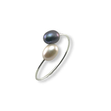 Load image into Gallery viewer, Solid Sterling Silver .925 Twin Black &amp; Pink Freshwater Pearl Cocktail Ring
