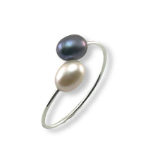 Load image into Gallery viewer, Solid Sterling Silver .925 Twin Black &amp; Pink Freshwater Pearl Cocktail Ring