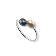 Load image into Gallery viewer, Solid Sterling Silver .925 Twin Black &amp; Pink Freshwater Pearl Cocktail Ring