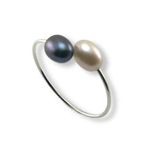 Load image into Gallery viewer, Solid Sterling Silver .925 Twin Black &amp; Pink Freshwater Pearl Cocktail Ring