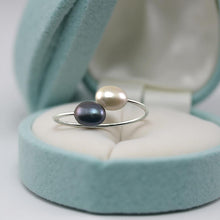 Load image into Gallery viewer, Solid Sterling Silver .925 Twin Black &amp; Pink Freshwater Pearl Cocktail Ring